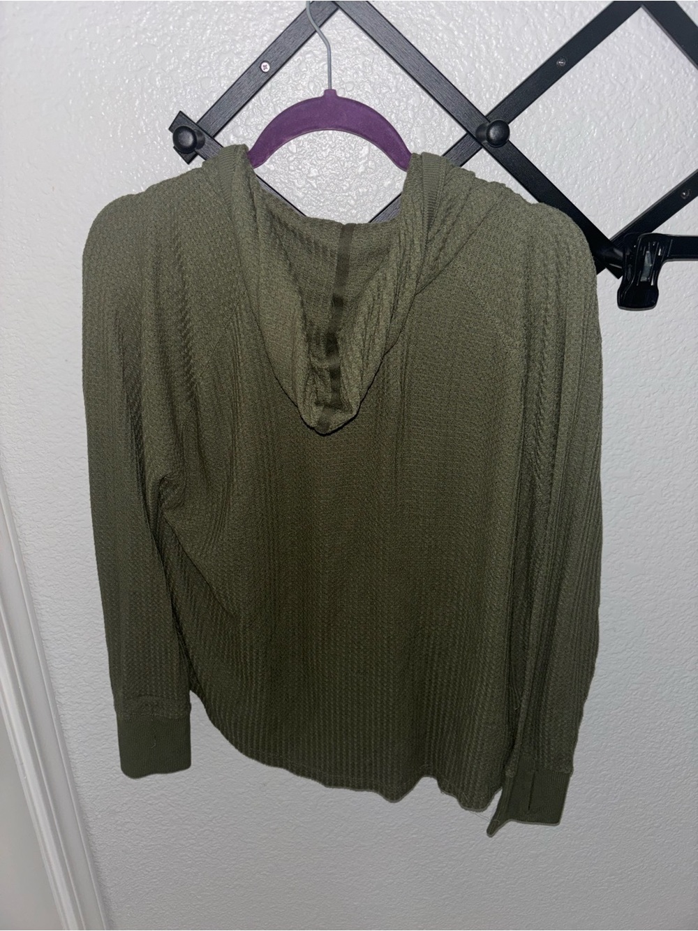 Calvin Klein Jeans Olive Waffle Knit Hoodie Lightweight Casual Large Top - Picture 4 of 4